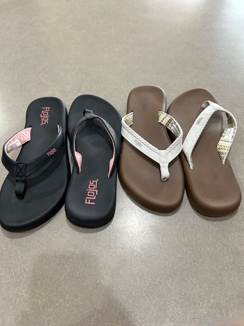 Flojos Black & Brown Women's Flip-Flops with Pink and White Accents